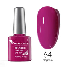 Charger l'image dans la galerie, Vernis gel Venalisa 7,5 ml – Gamme de 60 couleurs (pailletées) pour nail art et manucure – Vernis gel UV « soak-off » (dissolvable)