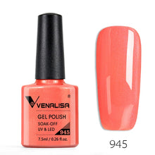 Charger l'image dans la galerie, Vernis gel Venalisa 7,5 ml – Gamme de 60 couleurs (pailletées) pour nail art et manucure – Vernis gel UV « soak-off » (dissolvable)