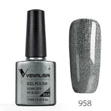 Charger l'image dans la galerie, Vernis gel Venalisa 7,5 ml – Gamme de 60 couleurs (pailletées) pour nail art et manucure – Vernis gel UV « soak-off » (dissolvable)