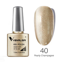 Charger l'image dans la galerie, Vernis gel Venalisa 7,5 ml – Gamme de 60 couleurs (pailletées) pour nail art et manucure – Vernis gel UV « soak-off » (dissolvable)