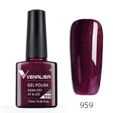 Charger l'image dans la galerie, Vernis gel Venalisa 7,5 ml – Gamme de 60 couleurs (pailletées) pour nail art et manucure – Vernis gel UV « soak-off » (dissolvable)