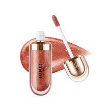 Charger l'image dans la galerie, Gloss Kiko 3D Mirror Lip Glaze original : formule waterproof, longue tenue et sans transfert ; teinte douce « pâte de haricot » (rose-brun) avec un fini brillant et lumineux.