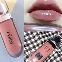 Charger l'image dans la galerie, Gloss Kiko 3D Mirror Lip Glaze original : formule waterproof, longue tenue et sans transfert ; teinte douce « pâte de haricot » (rose-brun) avec un fini brillant et lumineux.