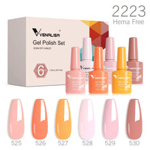 Charger l'image dans la galerie, Kit de 6 vernis semi-permanents Venalisa (Collection VIP5) – Sans HEMA – Teintes nude et rose effet « jelly » (translucide) – Soak-off (dépose facile) – Compatible UV/LED