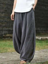 Charger l'image dans la galerie, Pantalon large style bloomer (mélange coton-lin) – Coupe vintage longue et élégante, taille élastique, coloris uni – Idéal printemps/automne