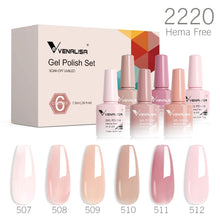 Charger l'image dans la galerie, Kit de 6 vernis semi-permanents Venalisa (Collection VIP5) – Sans HEMA – Teintes nude et rose effet « jelly » (translucide) – Soak-off (dépose facile) – Compatible UV/LED