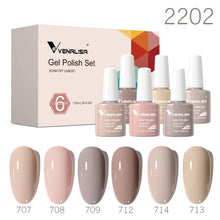 Charger l'image dans la galerie, Kit de 6 vernis semi-permanents Venalisa (Collection VIP5) – Sans HEMA – Teintes nude et rose effet « jelly » (translucide) – Soak-off (dépose facile) – Compatible UV/LED