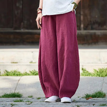 Charger l'image dans la galerie, Pantalon large style bloomer pour femme (mélange coton-lin) – Coupe vintage longue et élégante, taille élastique, coloris uni – Idéal printemps/automne – Jusqu'à la taille 5XL
