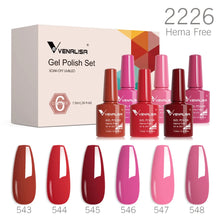 Charger l'image dans la galerie, Kit de 6 vernis semi-permanents Venalisa (Collection VIP5) – Sans HEMA – Teintes nude et rose effet « jelly » (translucide) – Soak-off (dépose facile) – Compatible UV/LED