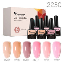 Charger l'image dans la galerie, Kit de 6 vernis semi-permanents Venalisa (Collection VIP5) – Sans HEMA – Teintes nude et rose effet « jelly » (translucide) – Soak-off (dépose facile) – Compatible UV/LED