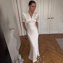 Charger l'image dans la galerie, Robe longue imprimée élégante TARUXY – Robe de soirée cintrée à col en V et manches courtes, idéale pour l'été, le quotidien ou le travail.
