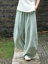 Charger l'image dans la galerie, Pantalon large style bloomer pour femme (mélange coton-lin) – Coupe vintage longue et élégante, taille élastique, coloris uni – Idéal printemps/automne – Jusqu'à la taille 5XL