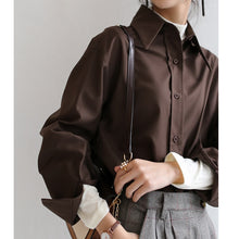 Charger l'image dans la galerie, QOERLIN Coffee Blouse Women Spring Autumn Casual Solid Color Long Sleeve Shirt Women Korean Loose Shirt OL Style Workwear S-XL