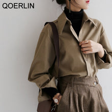 Charger l'image dans la galerie, QOERLIN Coffee Blouse Women Spring Autumn Casual Solid Color Long Sleeve Shirt Women Korean Loose Shirt OL Style Workwear S-XL