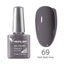 Charger l'image dans la galerie, Vernis gel Venalisa 7,5 ml – Gamme de 60 couleurs (pailletées) pour nail art et manucure – Vernis gel UV « soak-off » (dissolvable)
