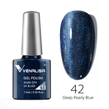 Charger l'image dans la galerie, Vernis gel Venalisa 7,5 ml – Gamme de 60 couleurs (pailletées) pour nail art et manucure – Vernis gel UV « soak-off » (dissolvable)
