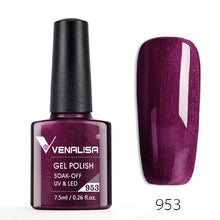 Charger l'image dans la galerie, Vernis gel Venalisa 7,5 ml – Gamme de 60 couleurs (pailletées) pour nail art et manucure – Vernis gel UV « soak-off » (dissolvable)

