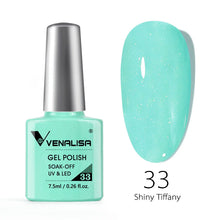 Charger l'image dans la galerie, Vernis gel Venalisa 7,5 ml – Gamme de 60 couleurs (pailletées) pour nail art et manucure – Vernis gel UV « soak-off » (dissolvable)

