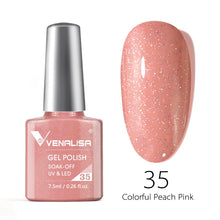 Charger l'image dans la galerie, Vernis gel Venalisa 7,5 ml – Gamme de 60 couleurs (pailletées) pour nail art et manucure – Vernis gel UV « soak-off » (dissolvable)

