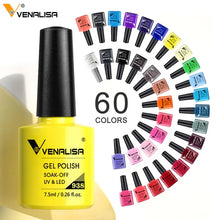 Charger l'image dans la galerie, Vernis gel Venalisa 7,5 ml – Gamme de 60 couleurs (pailletées) pour nail art et manucure – Vernis gel UV « soak-off » (dissolvable)
