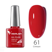 Charger l'image dans la galerie, Vernis gel Venalisa 7,5 ml – Gamme de 60 couleurs (pailletées) pour nail art et manucure – Vernis gel UV « soak-off » (dissolvable)
