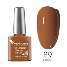 Charger l'image dans la galerie, Vernis gel Venalisa 7,5 ml – Gamme de 60 couleurs (pailletées) pour nail art et manucure – Vernis gel UV « soak-off » (dissolvable)
