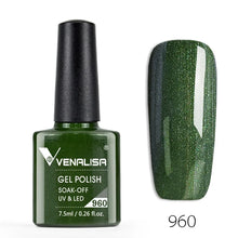 Charger l'image dans la galerie, Vernis gel Venalisa 7,5 ml – Gamme de 60 couleurs (pailletées) pour nail art et manucure – Vernis gel UV « soak-off » (dissolvable)

