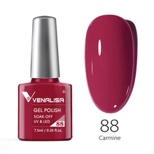Charger l'image dans la galerie, Vernis gel Venalisa 7,5 ml – Gamme de 60 couleurs (pailletées) pour nail art et manucure – Vernis gel UV « soak-off » (dissolvable)
