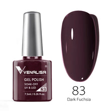 Charger l'image dans la galerie, Vernis gel Venalisa 7,5 ml – Gamme de 60 couleurs (pailletées) pour nail art et manucure – Vernis gel UV « soak-off » (dissolvable)
