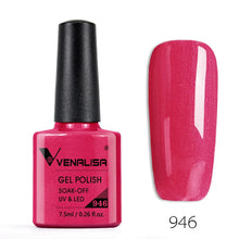 Charger l'image dans la galerie, Vernis gel Venalisa 7,5 ml – Gamme de 60 couleurs (pailletées) pour nail art et manucure – Vernis gel UV « soak-off » (dissolvable)
