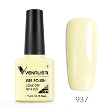 Charger l'image dans la galerie, Vernis gel Venalisa 7,5 ml – Gamme de 60 couleurs (pailletées) pour nail art et manucure – Vernis gel UV « soak-off » (dissolvable)
