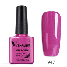 Charger l'image dans la galerie, Vernis gel Venalisa 7,5 ml – Gamme de 60 couleurs (pailletées) pour nail art et manucure – Vernis gel UV « soak-off » (dissolvable)
