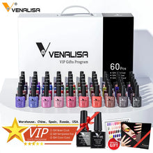 Charger l'image dans la galerie, Vernis gel Venalisa 7,5 ml – Gamme de 60 couleurs (pailletées) pour nail art et manucure – Vernis gel UV « soak-off » (dissolvable)
