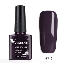 Charger l'image dans la galerie, Vernis gel Venalisa 7,5 ml – Gamme de 60 couleurs (pailletées) pour nail art et manucure – Vernis gel UV « soak-off » (dissolvable)
