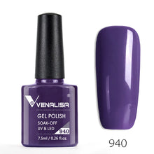 Charger l'image dans la galerie, Vernis gel Venalisa 7,5 ml – Gamme de 60 couleurs (pailletées) pour nail art et manucure – Vernis gel UV « soak-off » (dissolvable)
