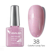 Charger l'image dans la galerie, Vernis gel Venalisa 7,5 ml – Gamme de 60 couleurs (pailletées) pour nail art et manucure – Vernis gel UV « soak-off » (dissolvable)

