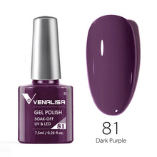 Charger l'image dans la galerie, Vernis gel Venalisa 7,5 ml – Gamme de 60 couleurs (pailletées) pour nail art et manucure – Vernis gel UV « soak-off » (dissolvable)
