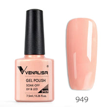 Charger l'image dans la galerie, Vernis gel Venalisa 7,5 ml – Gamme de 60 couleurs (pailletées) pour nail art et manucure – Vernis gel UV « soak-off » (dissolvable)
