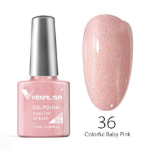 Charger l'image dans la galerie, Vernis gel Venalisa 7,5 ml – Gamme de 60 couleurs (pailletées) pour nail art et manucure – Vernis gel UV « soak-off » (dissolvable)

