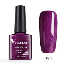 Charger l'image dans la galerie, Vernis gel Venalisa 7,5 ml – Gamme de 60 couleurs (pailletées) pour nail art et manucure – Vernis gel UV « soak-off » (dissolvable)
