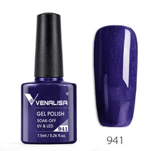 Charger l'image dans la galerie, Vernis gel Venalisa 7,5 ml – Gamme de 60 couleurs (pailletées) pour nail art et manucure – Vernis gel UV « soak-off » (dissolvable)

