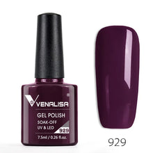 Charger l'image dans la galerie, Vernis gel Venalisa 7,5 ml – Gamme de 60 couleurs (pailletées) pour nail art et manucure – Vernis gel UV « soak-off » (dissolvable)
