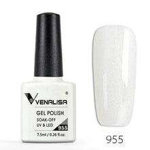 Charger l'image dans la galerie, Vernis gel Venalisa 7,5 ml – Gamme de 60 couleurs (pailletées) pour nail art et manucure – Vernis gel UV « soak-off » (dissolvable)
