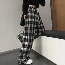 Charger l'image dans la galerie, Pantalon de jogging ample, style mode, noir à carreaux, coupe décontractée et baggy, taille élastique avec poches
