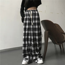 Charger l'image dans la galerie, Pantalon de jogging ample, style mode, noir à carreaux, coupe décontractée et baggy, taille élastique avec poches
