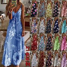 Charger l'image dans la galerie, Robe d'été 2026, imprimé floral numérique, col en V, sans manches, épaules dénudées, bretelles fines, robe longue
