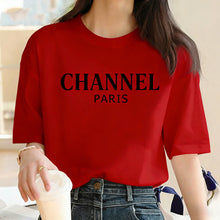 Charger l'image dans la galerie, T-shirt décontracté et élégant – Marque de luxe motif graphique « CHANNEL », col rond, manches courtes

