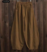 Charger l'image dans la galerie, Pantalon large style bloomer pour femme (mélange coton-lin) – Coupe vintage longue et élégante, taille élastique, coloris uni – Idéal printemps/automne – Jusqu'à la taille 5XL
