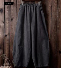 Charger l'image dans la galerie, Pantalon large style bloomer pour femme (mélange coton-lin) – Coupe vintage longue et élégante, taille élastique, coloris uni – Idéal printemps/automne – Jusqu'à la taille 5XL
