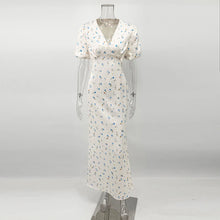 Charger l'image dans la galerie, Robe longue imprimée élégante TARUXY – Robe de soirée cintrée à col en V et manches courtes, idéale pour l'été, le quotidien ou le travail.
